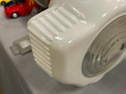 ART DECO PERIOD INDUSTRIAL CLEAR AND WHITE FINISH ORNATE FIXTURE LAMP SHADE