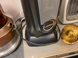 ASSORTED HOUSEHOLD APPLIANCES INCLUDING HEATERS, LASKO OSCILLATING FAN, DVD PLAYER, AND FIGURINES