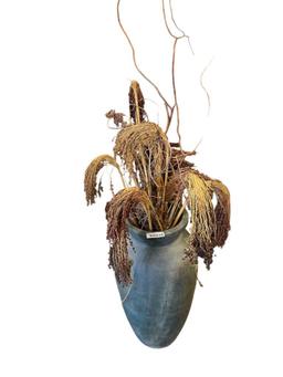 HOME DECOR DESIGNER STYLE DEEP GREEN CLAY VASE WITH DRIED FOLIAGE