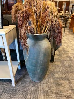 HOME DECOR DESIGNER STYLE DEEP GREEN CLAY VASE WITH DRIED FOLIAGE