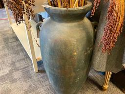 HOME DECOR DESIGNER STYLE DEEP GREEN CLAY VASE WITH DRIED FOLIAGE
