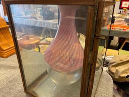 SHEET IRON NO. 115 RAILROAD STATION LANTERN WITH FENTON PINK SWIRL BLOWN GLASS SHADE
