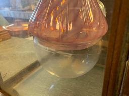 SHEET IRON NO. 115 RAILROAD STATION LANTERN WITH FENTON PINK SWIRL BLOWN GLASS SHADE