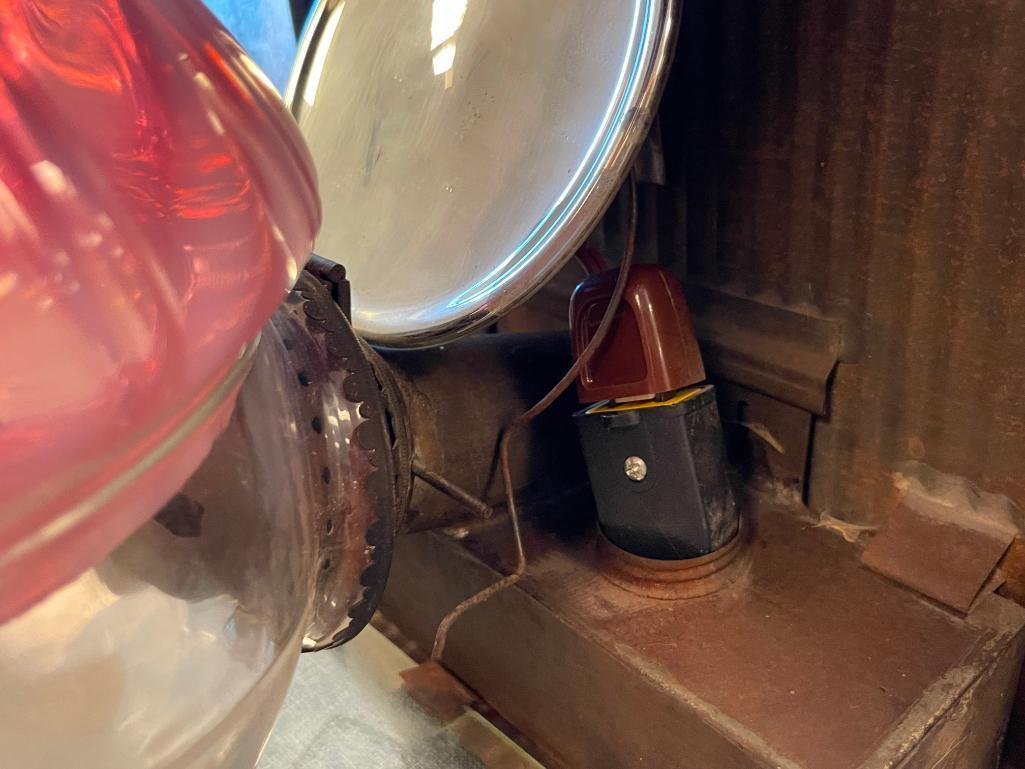 SHEET IRON NO. 115 RAILROAD STATION LANTERN WITH FENTON PINK SWIRL BLOWN GLASS SHADE