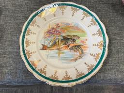 CIRCA 1900'S STERLING CHINA FISH DECORATED SALAD PLATES WITH GILT ACCENTS SET OF THREE PLATES