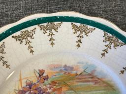 CIRCA 1900'S STERLING CHINA FISH DECORATED SALAD PLATES WITH GILT ACCENTS SET OF THREE PLATES