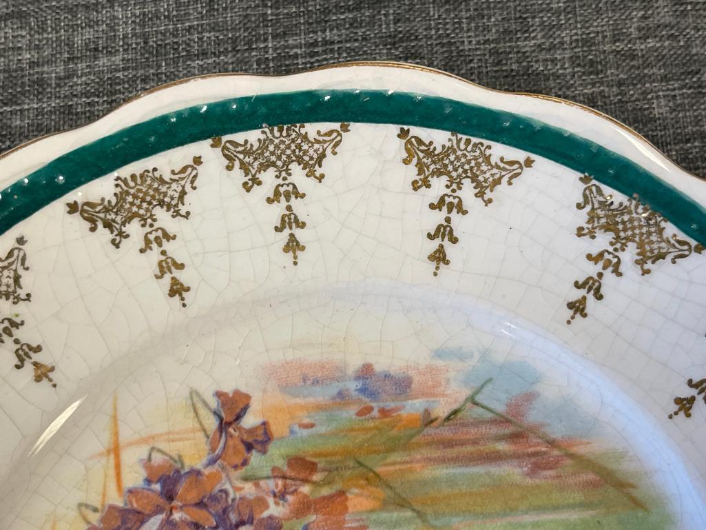 CIRCA 1900'S STERLING CHINA FISH DECORATED SALAD PLATES WITH GILT ACCENTS SET OF THREE PLATES