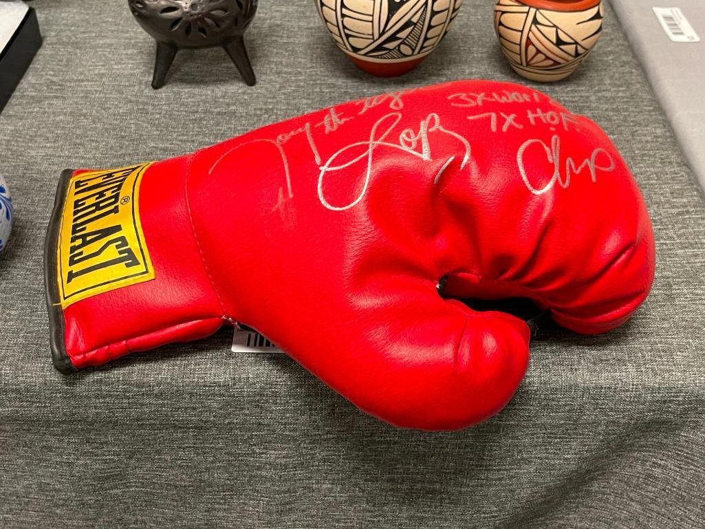 TONY "THE TIGER" LOPEZ AUTOGRAPHED BOXING GLOVE 3X WORLD BOXING CHAMPION COMPETED 1983-1999