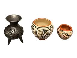 JEMEZ NATVE AMERICAN AND OAXACA MEXICO POTTERY BOWLS NEW MEXICO POTTERY BOWLS SIGNED ON BOTTOM