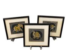 TRADITIONAL MINIATURE INDIAN PAINTINGS ON SILK OF CAMEL, HORSE, AND ELEPHANT IN ORNAMENTAL FASHION