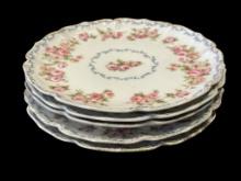 1940'S GDA LIMOGES PORCELAIN DESSERT PLATES PINK, WHITE, AND BLUE FLORAL DESIGN MADE IN FRANCE