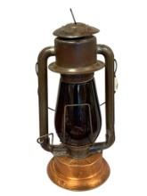 VINTAGE RICHARD STRONG PRISCO NO. 2 RAILROAD LANTERN WITH AMBER SIGNAL GLASS SHADE