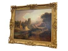 DYNAMIC 1855 ORIGINAL OIL ON CANVAS ATTACHED TO BOARD REALISM PAINTING DEPICTS EUROPEAN LANDSCAPE