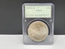 1881-S U.S. MORGAN SILVER DOLLAR PCGS MS64
