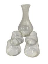 RIEDEL FINE CRYSTAL WINE CARAFE AND SET OF FOUR SCHOTT ZWIESEL CRYSTAL WINE GLASSES