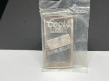 SUNSHINE MINTING COMPANY COORS LIGHT SILVER BULLET .999 FINE SILVER 10 TROY OUNCE BAR