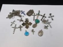 STERLING SILVER and SILVER TONE RELIGIOUS PENDANT INCLUDING CROSSES AND MORE