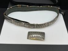 NAVAJO VJP ARTIST SIGNED STERLING SILVER STAMPED BELT