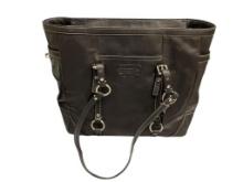 AUTHENTIC COACH WOMENS DESIGNER EAST WEST BLACK LEATHER TOTE WITH CHROME FINISH HARDWARE