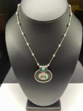 VINTAGE STERLING SILVER TURQUOISE PENDANT NECKLACE