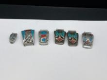 NICKEL SILVER AND STERLING NATIVE AMERICAN NATIVE AMERICAN WATCH TIPS WITH CRUSEDH STONE DESIGN