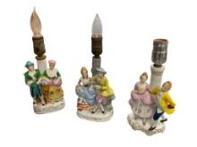 VINTAGE JAPAN PORCELAIN FRENCH PROVINCIAL ROMANCE FIGURAL TABLE LAMPS