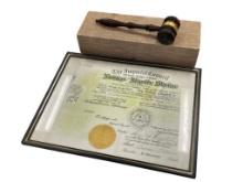 NOBLES OF THE MYSTIC SHRINE CERTIFICATE PRESENTED IN 1944 TO ROY SIDNEY CAMPBELL JR