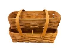 1991, 1995 LONGABERGER HAND CRAFTER WOODEN BASKETS, ONE WITH SWIVEL HANDLES