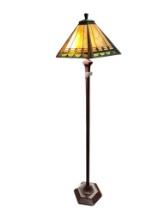 TIFFANY STYLE SLAG GLASS FLOOR LAMP WITH HEXAGON SHAPED SHADE