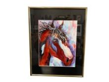 GWEN STEINBACH ORIGINAL WATERCOLOR ON PAPER OF HORSE BUST FEATURING VIBRANT COLORS