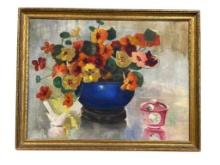 VINTAGE MID-CENTURY ORIGINAL OIL ON CANVAS STILL LIFE PAINTING