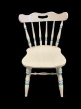 VINTAGE TOLE PAINTED WHITE AND BLUE WOOD SIDE CHAIR