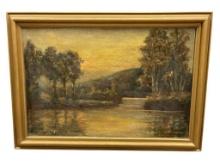 LATE 1800'S - EARLY 1900'S ORIGINAL OIL PAINTING ON BY WILLIAM A. RICE FORREST SCENE