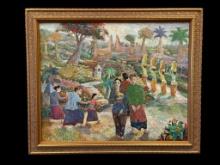BALINESE ORIGINAL HEAVY ACRYLIC ON CANVAS PAINTING SIGNED BY ARTIST IN LOWER LEFT DATED "2007"