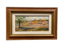 LILIAN MACKENDRICK RUSSIAN-AMERICAN ARTIST ORIGINAL OIL ON CANVAS TITLED "ART IN MERICA" DATED 1966