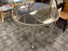 WHITE PAINTED WROUGHT IRON FLORAL GRAPE VINE GLASS TOP PATIO TABLE