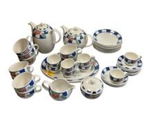 JOHNSON BROS ENGLISH MADE HOPSCOTCH BLUE FLORAL CERAMIC TEA SET