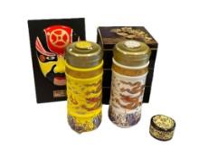 ASIAN COLLECTIBLES INCLUDING TWO THERMAL TRAVEL COFFEE/TEA TUMBLERS BY TEA OF JOY AND MORE