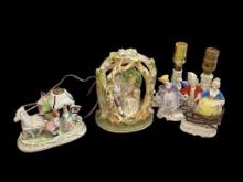 VINTAGE HAND PAINTED PORCELAIN VICTORIAN COURTING LAMPS