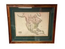 ANTIQUE 1815 CADEL & DAVIS "PINKERTON 1812" ATLAS MAP OF NORTH AMERICAN IN KOA WOOD FRAME