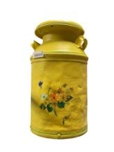 ANTIQUE HAND PAINTED YELLOW AND FLOWER MOTIF MILK CAN