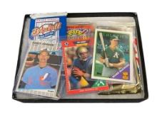 FIVE SEALED BASEBALL, BASKETBALL, AND FOOTBALL SPORT CARD PACKS, PLUS LOOSE ROOKIE CARDS