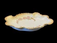 LIMOGES A. LANTERNIER SCALLOPED EDGE SERVING PLATTER WITH FLORAL DESIGN AND HEAVY GILT ACCENTS