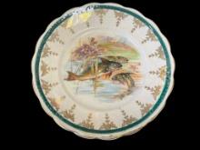 CIRCA 1900'S STERLING CHINA FISH DECORATED SALAD PLATES WITH GILT ACCENTS SET OF THREE PLATES