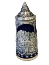 GERZ SALT GLAZED POTTERY GERMAN BEER STEIN WITH PEWTER FLIP LID