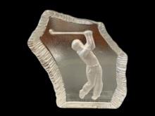 HEAVY SOLID CRYSTAL CLEAR AND FROSTED GOLFER CENTERPIECE