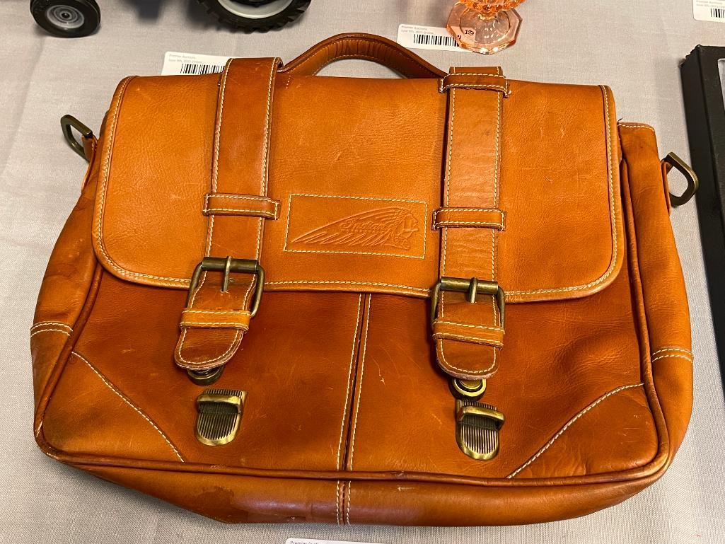 CLAIRE CHASE INDIAN MOTORCYCLES BROWN LEATHER MESSENGER BAG INCLUDES SHOULDER STRAP