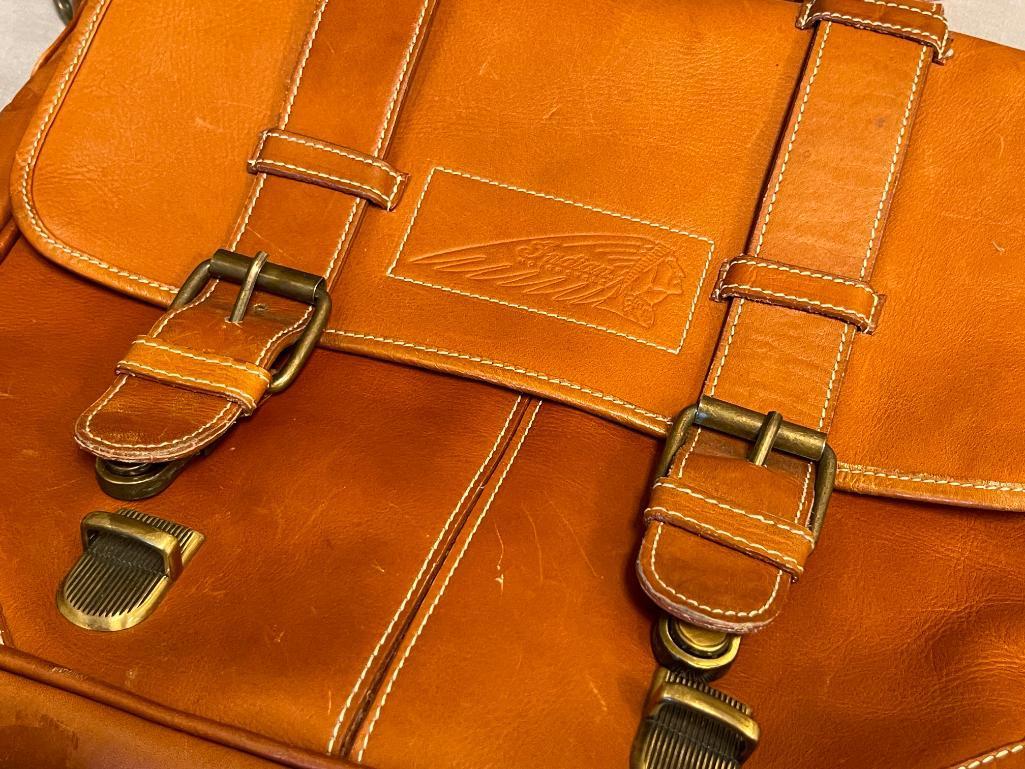 CLAIRE CHASE INDIAN MOTORCYCLES BROWN LEATHER MESSENGER BAG INCLUDES SHOULDER STRAP