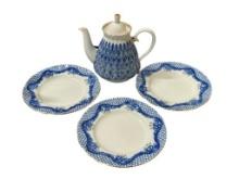 USSR SOVIET UNION LOMONOSOV IMPERIAL COBALT AND WHITE PORCELAIN FORGET ME NOT TEA POT