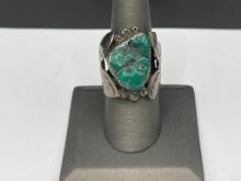 ANTIQUE NAVAJO STERLING SILVER GREEN TURQUOISE RING